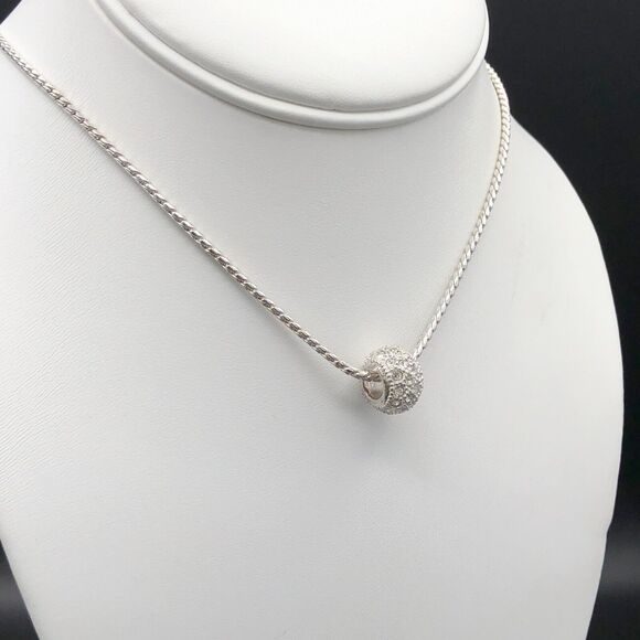 Charter Club Necklace Pave Ice Crystal Ball Pendant 18 inch Silver Tone Chain - Picture 2 of 6